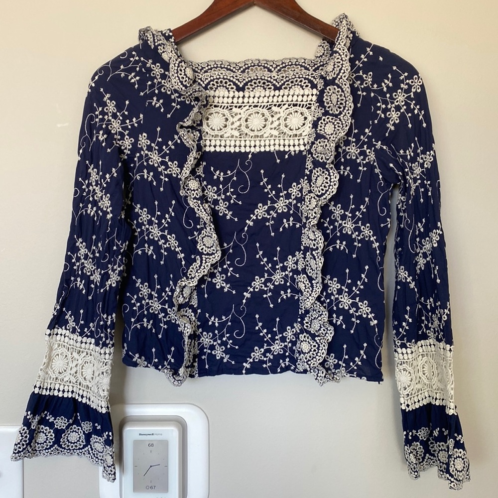 Embroidered Navy Blouse